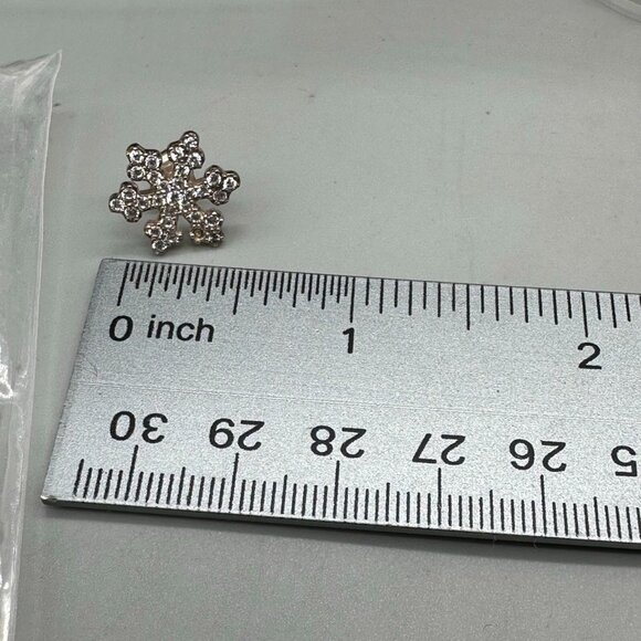 Sterling Silver Snowflake Earrings Crystal Studs Winter Holiday Pierced 0.50" - Picture 7 of 10